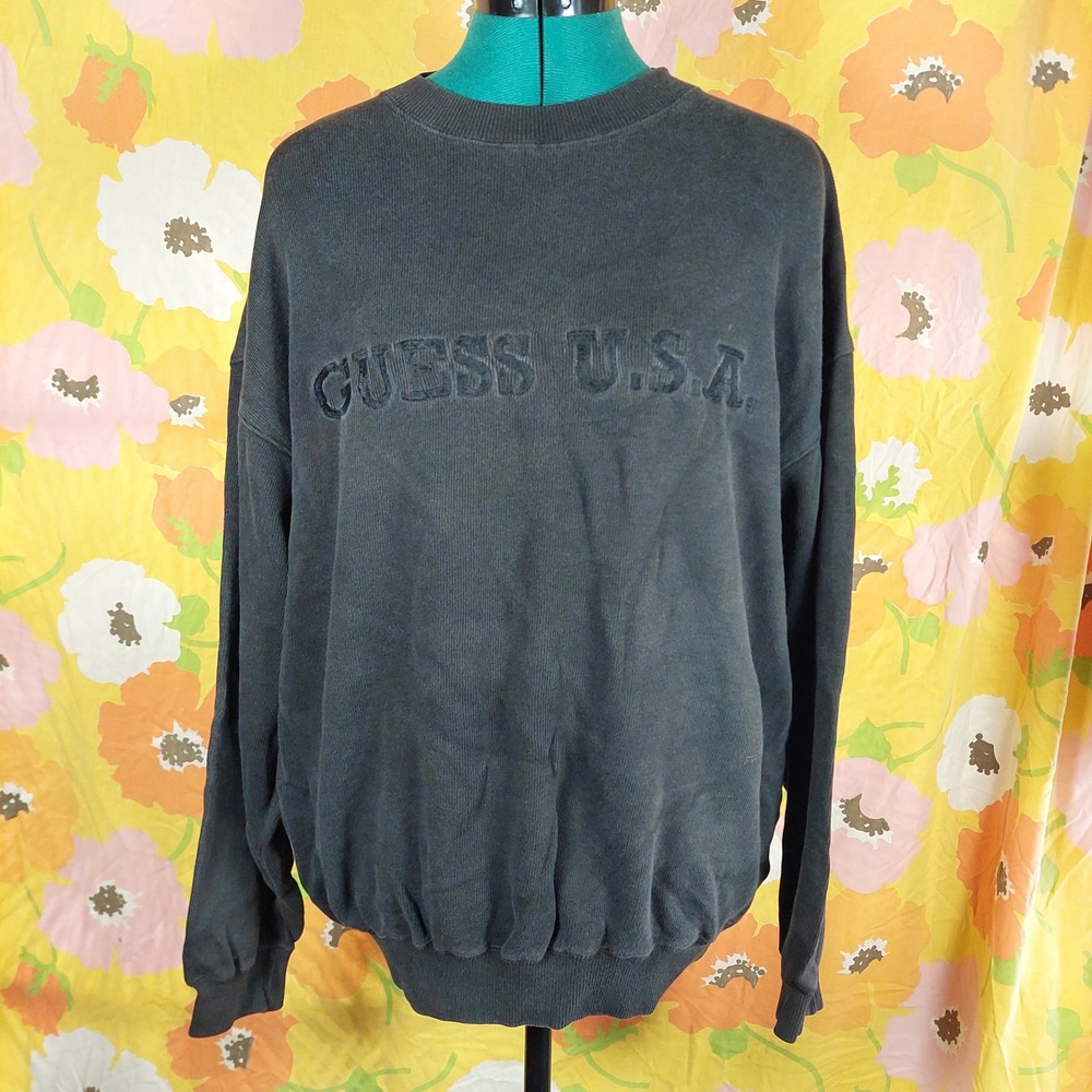 Vintage 90s Guess USA Georges Marciano Black Cotton Embroidered Sweatshirt Large